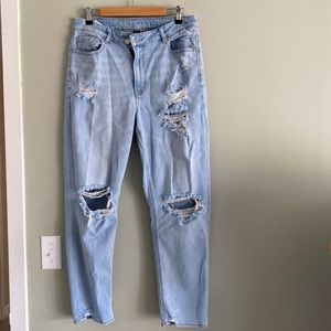 AE high rise mom jeans cross button